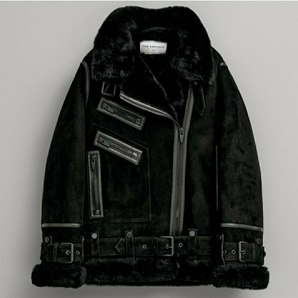 The Arrivals Moya Shearling Black Suede Moto Jacket